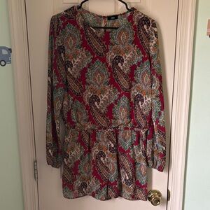 LUCCA Paisley Print Long SleeveRomper - Burgundy, Teal, Mustard